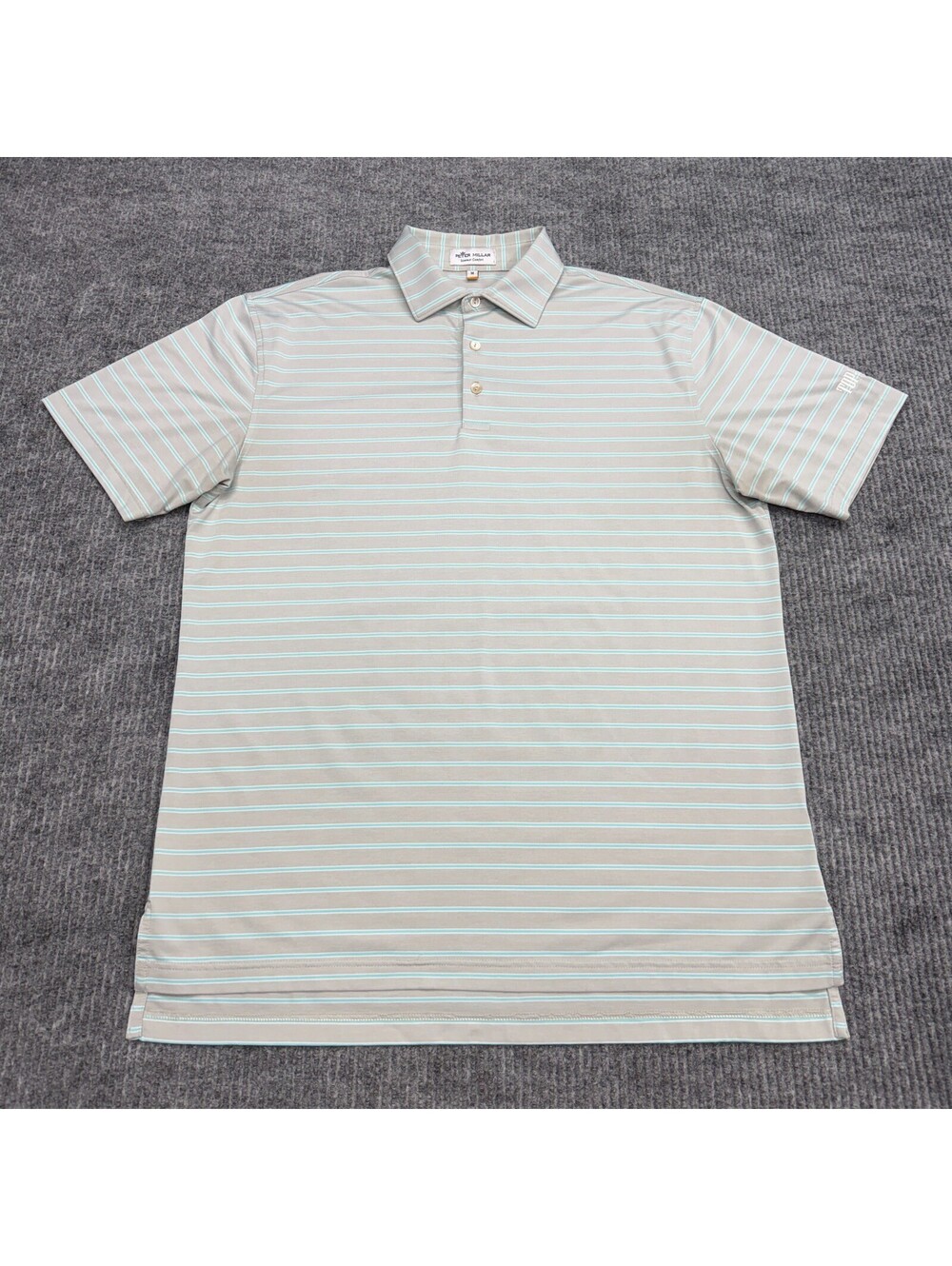 Peter Millar Summer Comfort Polo Shirt Mens Gray Blue Striped Performance Golf